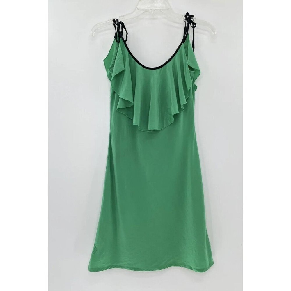 AKA‎ New York Women's Green Tie Strap Silk Mini Dress Size Small Ruffle